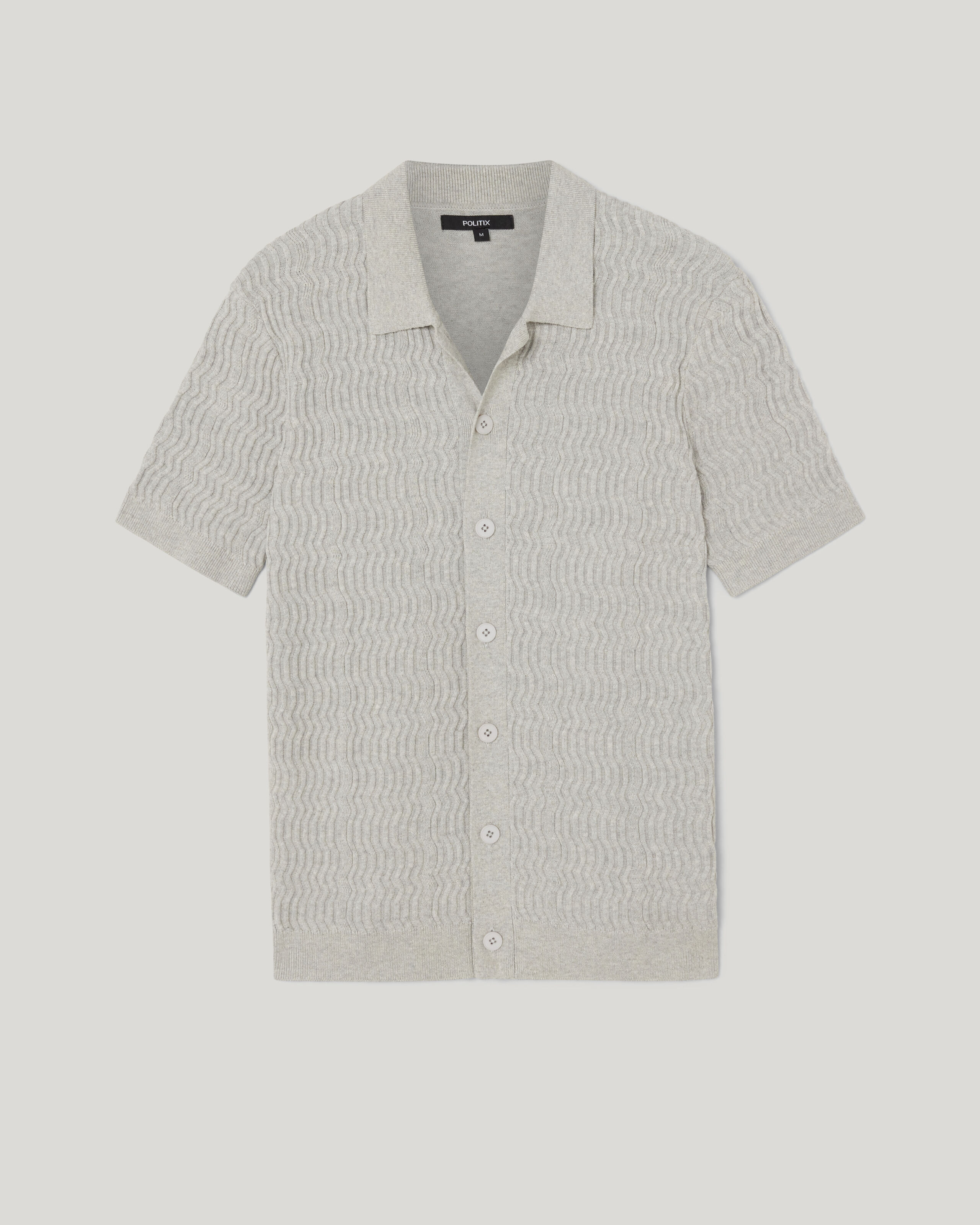 Wave Knit Button Down Short Sleeve Shirt - Grey Marle - Wave